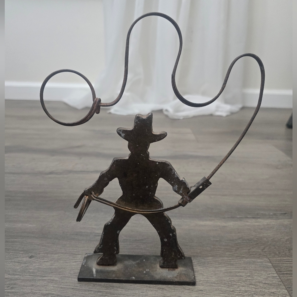 Rustic Metal Roping Cowboy Figure Twos Company Western Rodeo Decor Farmhouse